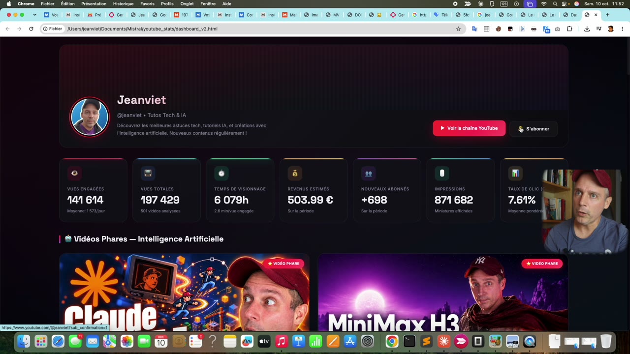 Dashboard YouTube créé par Mistral Large 4 dans OpenCode